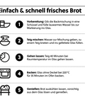 Schritte zur einfachen Zubereitung von frisch gebackenem Brot im Glas. Kurze Anleitung für schnelles Backen in nur 35 Minuten.