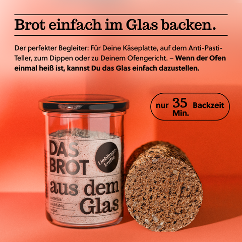 Lieblingsknifte Backmischung im Glas mit angeschnittenem Brot