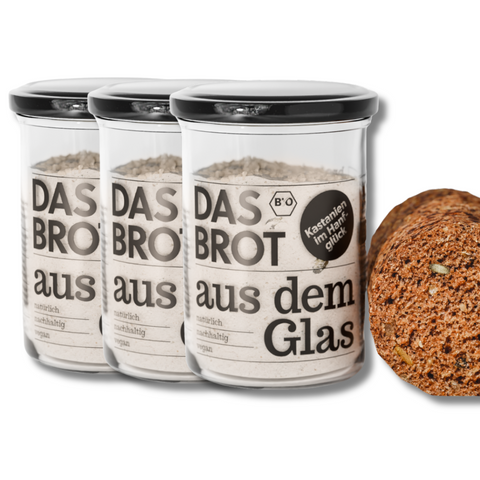 Drei Backmischungen im Glas der Sorte Bio Kastanien im Hanfglück